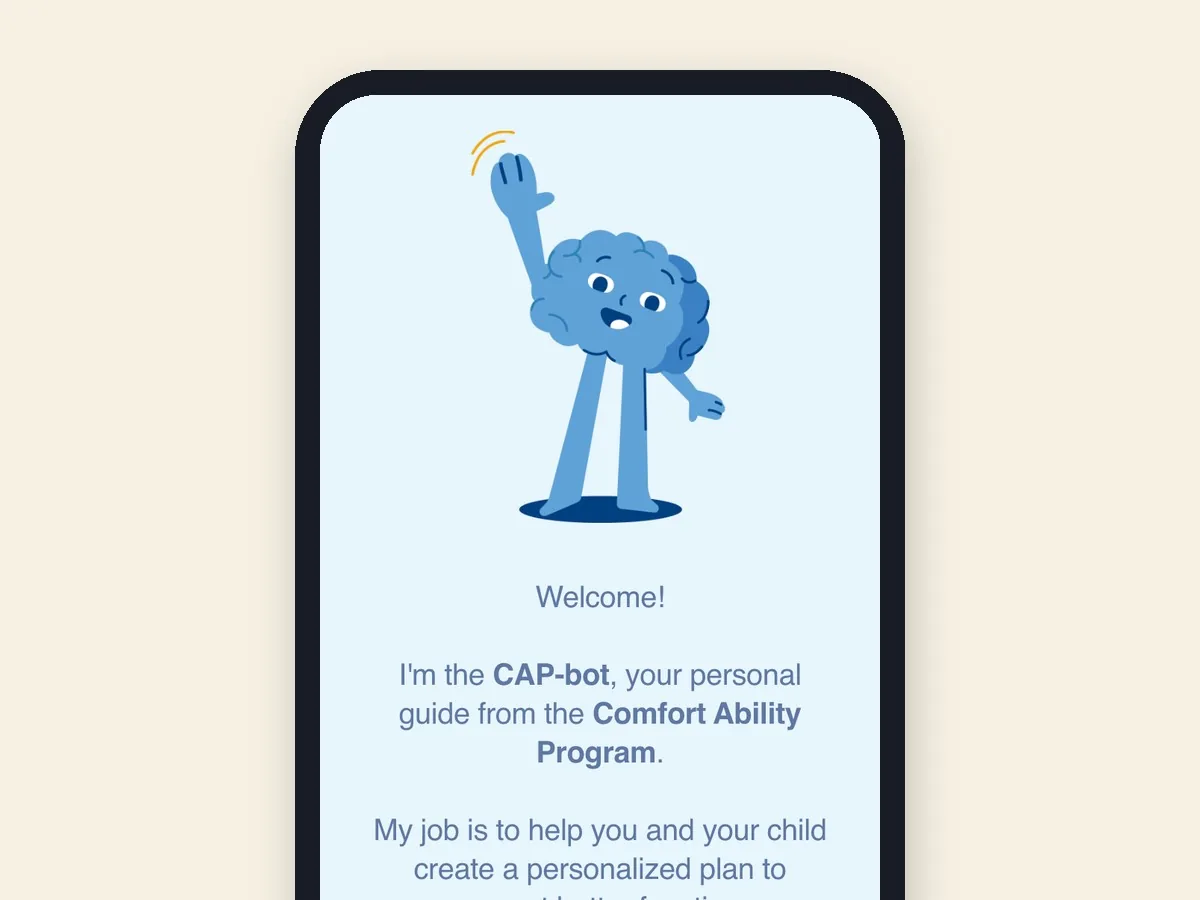 Cap Bot welcoming a family to The Comfort Ability Program