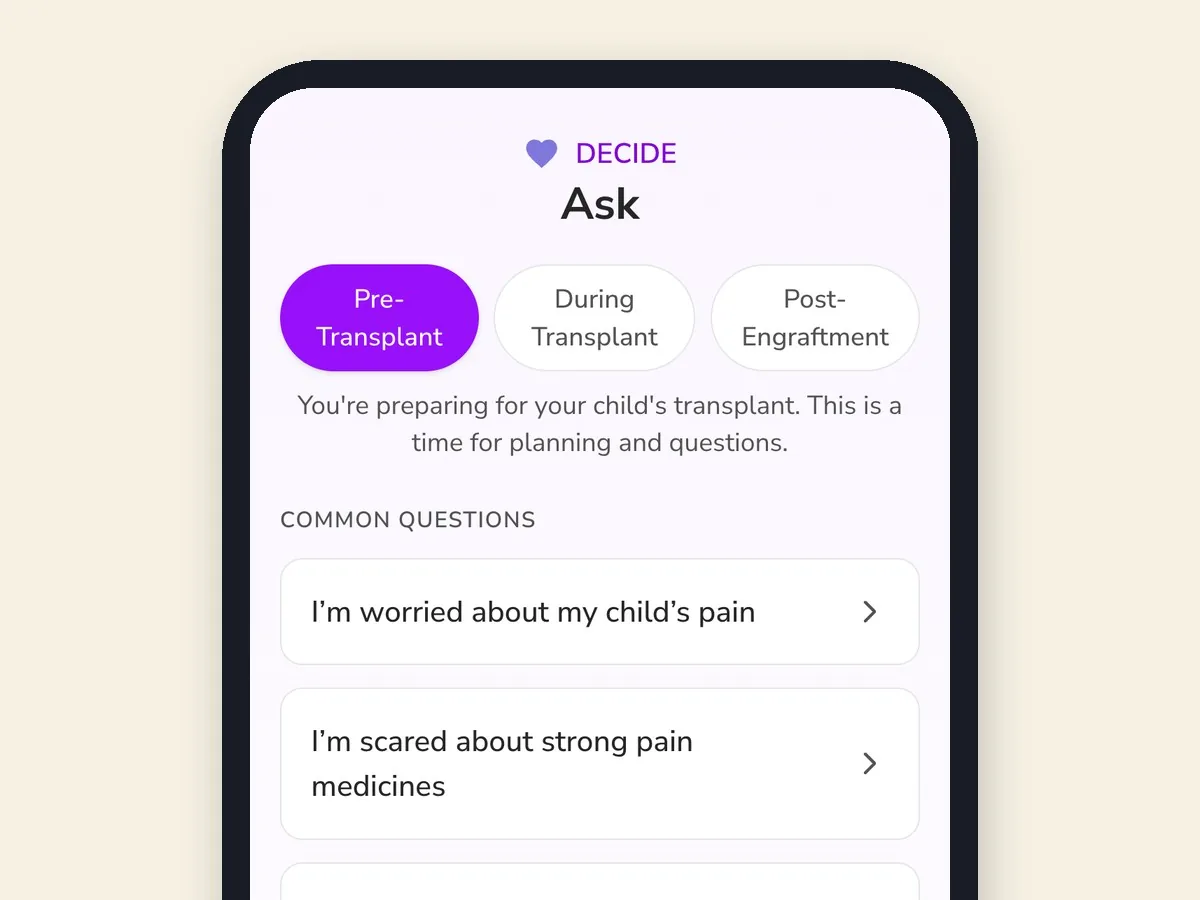 DECIDE on a phone: common questions parents ask before a bone marrow transplant